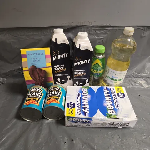 APPROXIMATELY 12 ASSORTED FOOD & DRINK ITEMS TO INCLUDE - MIGHTY OAT BARISTA DRINKS - BOUNTY HIGH PROTEIN BARS - LUCOZADE APPLE - ETC = COLELCTION ONLY
