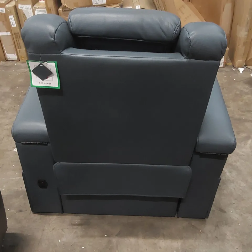 QUALITY DESIGNER FAUX LEATHER ELECTRIC RECLINING ARMCHAIR WITH CUPHOLDERS - BLUE