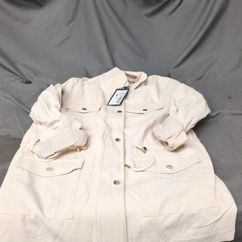 SOSANDAR STONE LIGHTWEIGHT CINCHED-WAIST SUMMER JACKET, UK 8, BEIGE