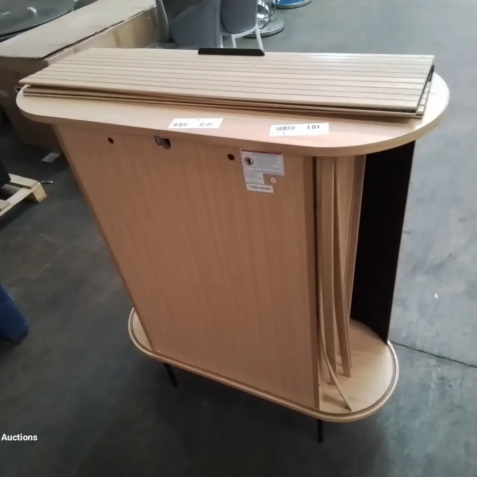 QUALITY MADE CURVED OVAL SHUTTER DOOR DISPLAY CABINET (SHUTTER BROKEN)