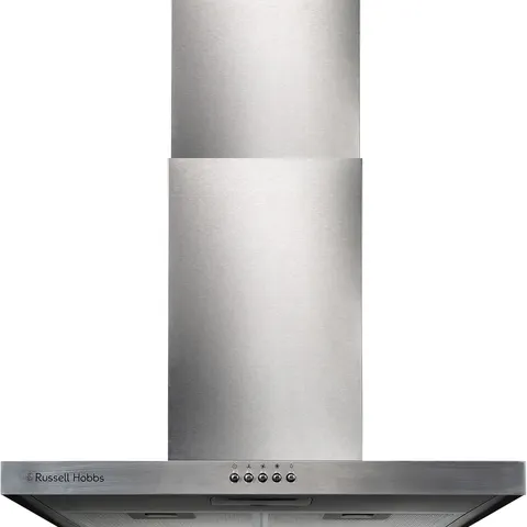 BOXED RUSSELL HOBBS CHIMNEY COOKER HOOD 60CM T-SHAPED KITCHEN EXTRACTOR FAN IN BLACK, 3 SPEED SETTINGS & LED LIGHT EXTRACTION & RECIRCULATION FEATURES, 2 X WASHABLE ALUMINIUM FILTERS RHTCH600B1B