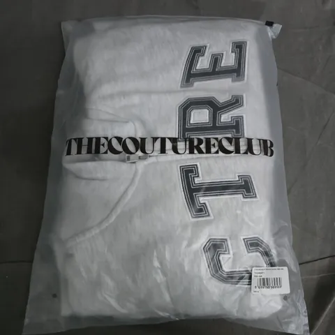 BAGGED COUTURE CLUB APPLIQUE ZIP THROUGH HOODIE IN GREY MARL - UK 14