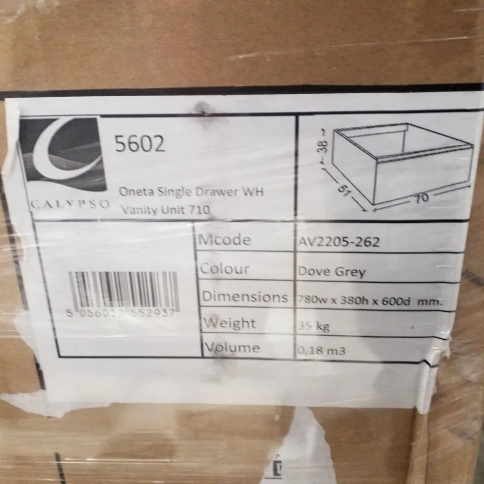 BOXED AS NEW CALYPSO ONETA SINGLE DRAWER WH VANITY UNIT IN DOVE GREY - 780X380X600MM