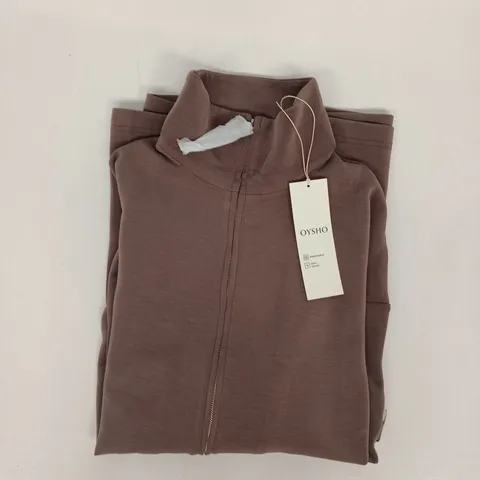 OYSHO LONG SLEEVE ZIP-THROUGH TOP IN BROWN SIZE MEDIUM