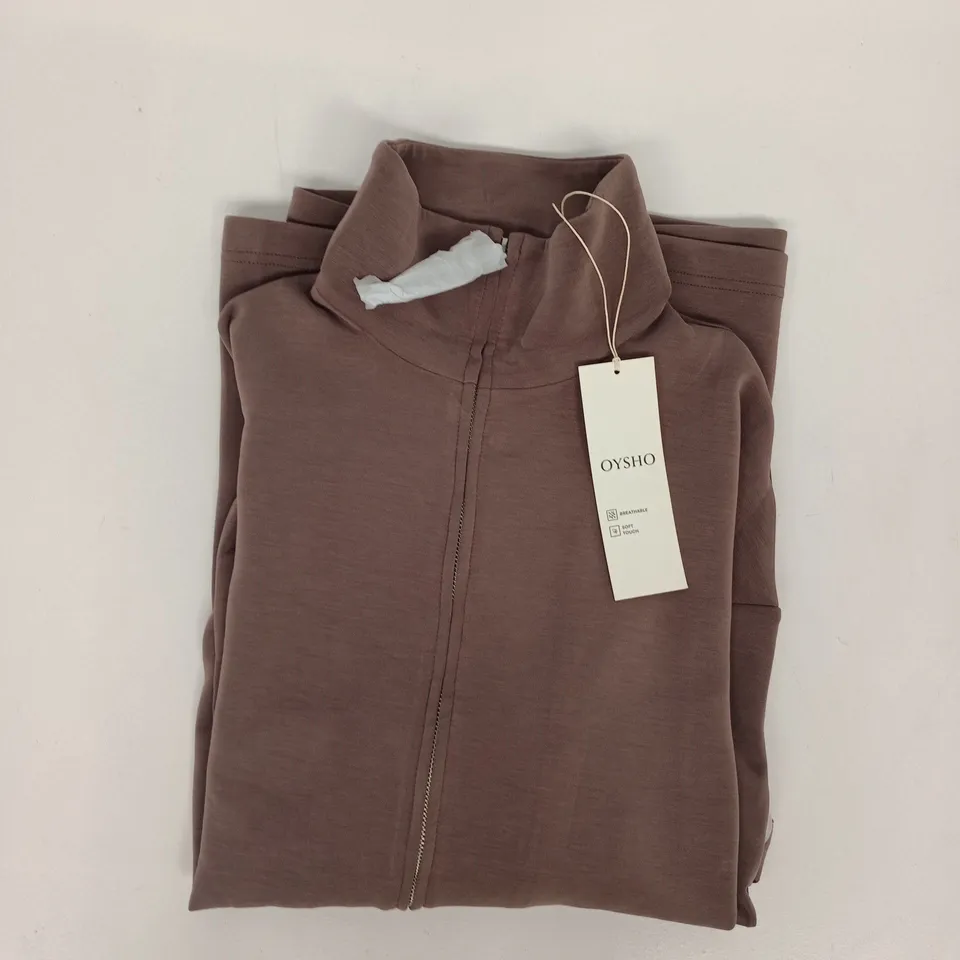 OYSHO LONG SLEEVE ZIP-THROUGH TOP IN BROWN SIZE MEDIUM