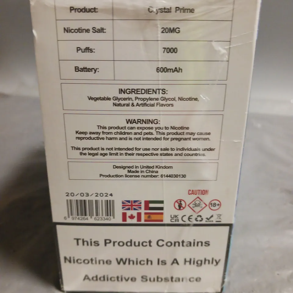 SEALED 10-PACK OF CRYSTAL PRIME 15ML DISPOSABLE VAPES MR BLUE 