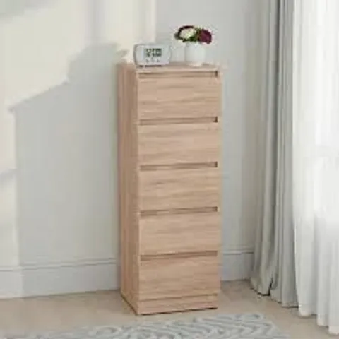 BOXED MALVERN 5 DRAWER NARROW CHEST - SONOMA OAK EFFECT