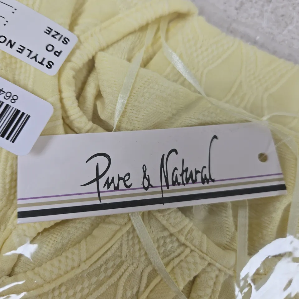 PURE & NATURAL LADIES NOTCH-NECK SHORT SLEEVE TOP – PALE YELLOW, UK 14/16