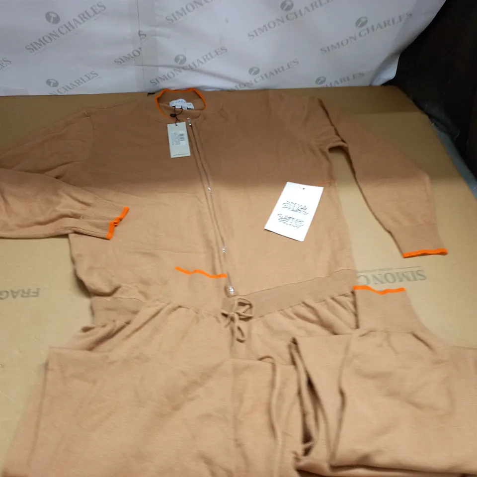 NEVER FULLY DRESSED CAMEL KNIT JUMPSUIT - UK XL
