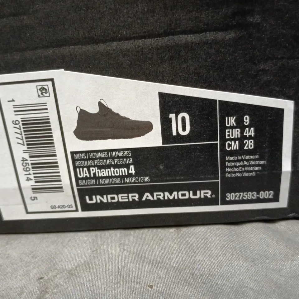 BOXED UNDER ARMOUR UA PHANTOM 4 RUNNING SHOES – BLACK, UK 9 (US 10, EUR 44)