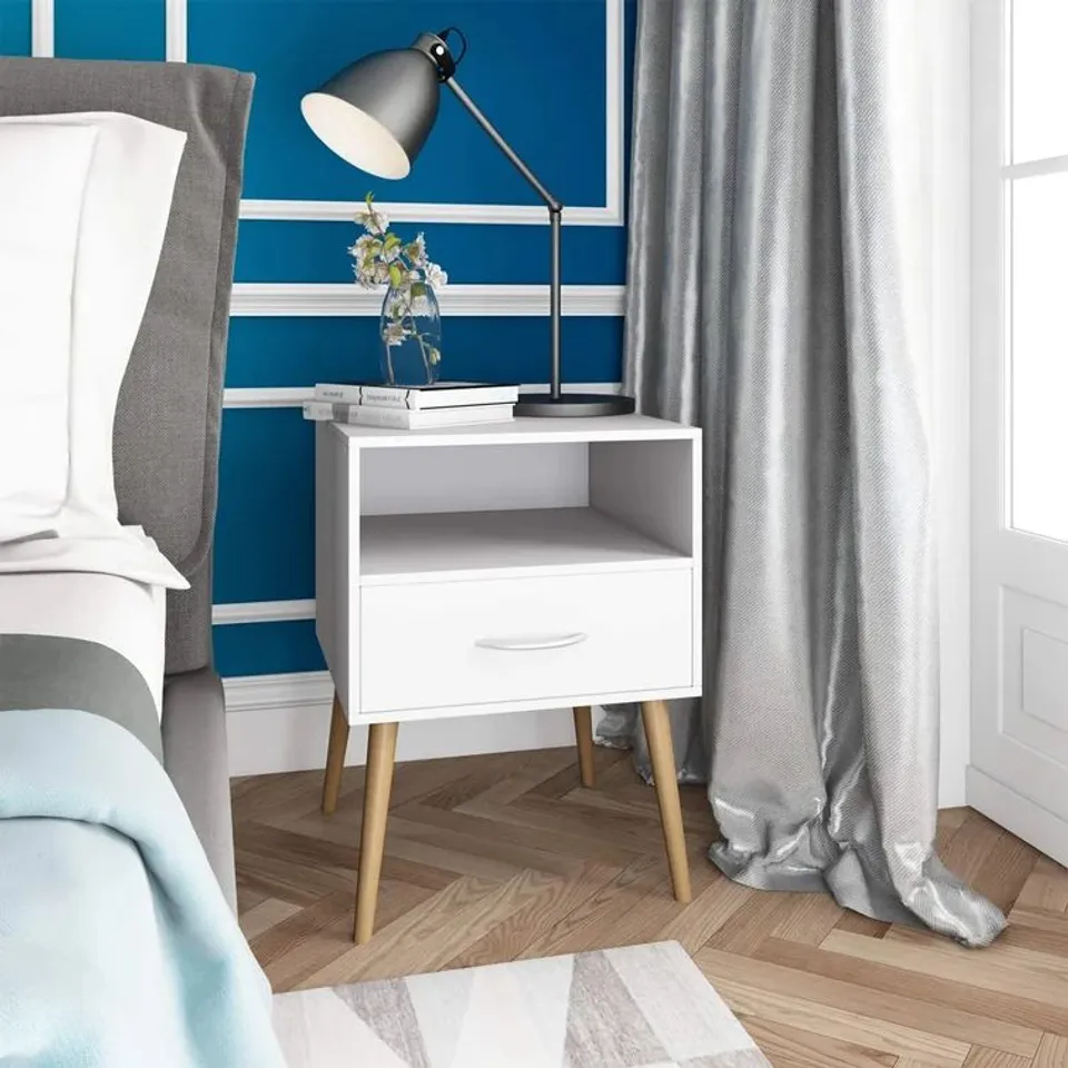 BOXED CASCADE SOLID MANUFACTURED WOODEN BEDSIDE TABLE WHITE