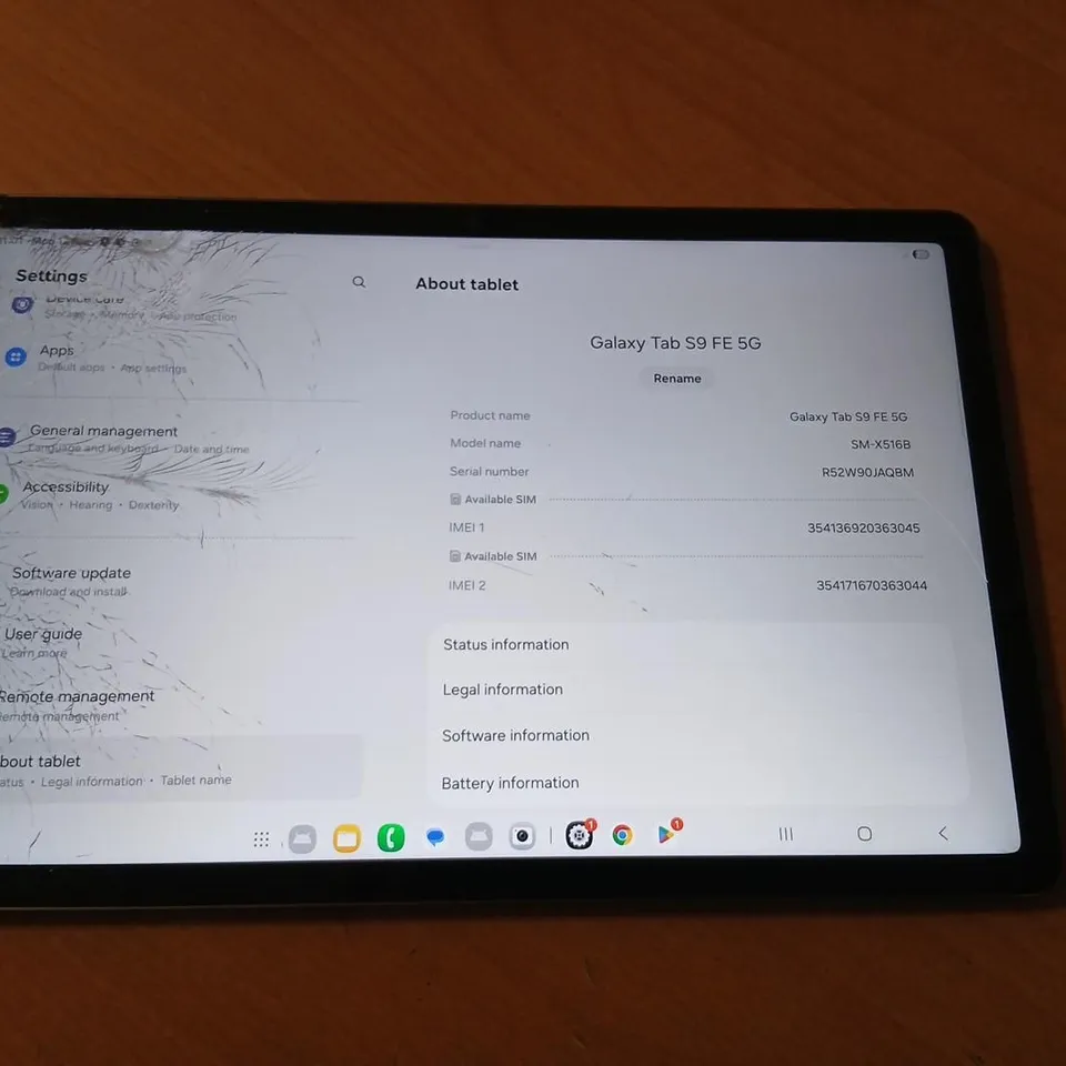 SAMSUNG GALAXY TAB S9 FE 5G TABLET – CRACKED FRONT SCREEN