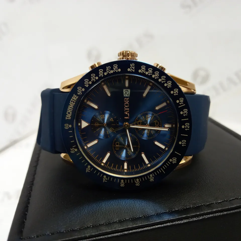 LATOR CALIBRE BLUE DIAL RUBBER STRAP WATCH RRP £500