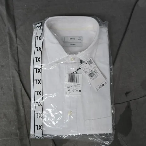 MANGO 250 MEN'S LINEN BLEND SHIRT IN WHITE SIZE XL