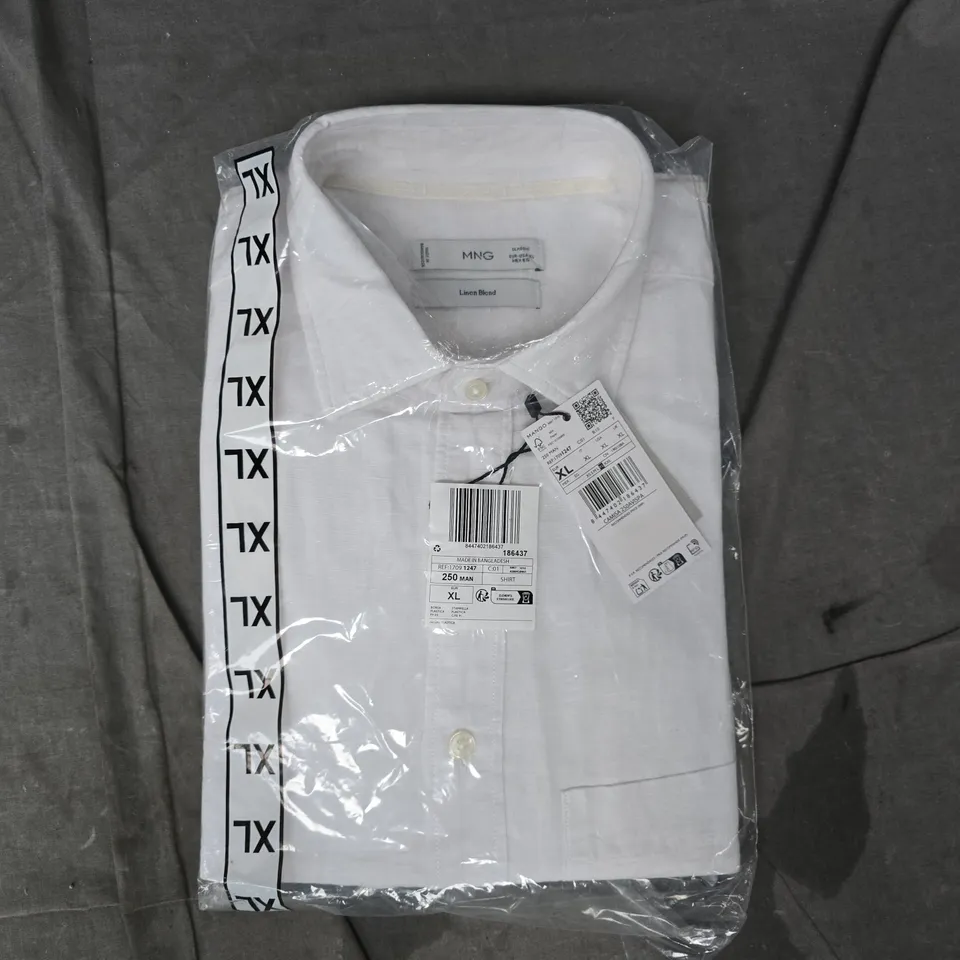 MANGO 250 MEN'S LINEN BLEND SHIRT IN WHITE SIZE XL