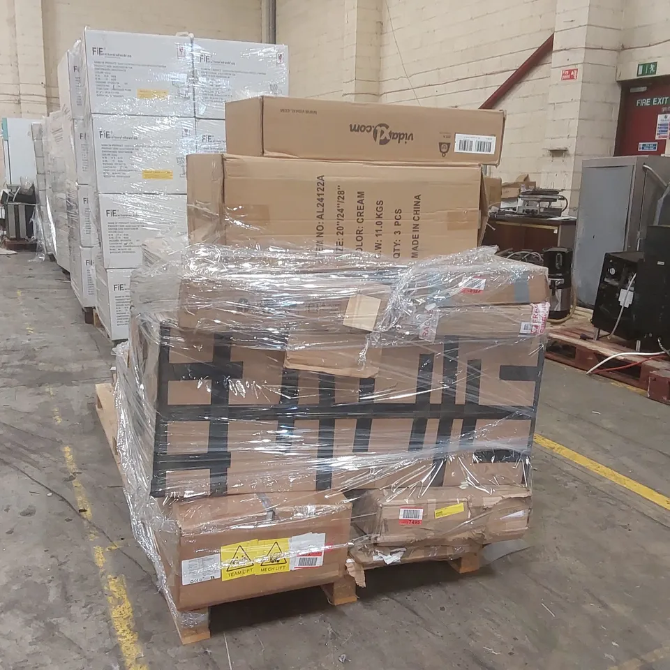 PALLET CONTAINING A VERY LARGE LARGE QUANTITY OF ASSORTED FURNITURE PARTS AND ROLLED MATTRESS ECT 