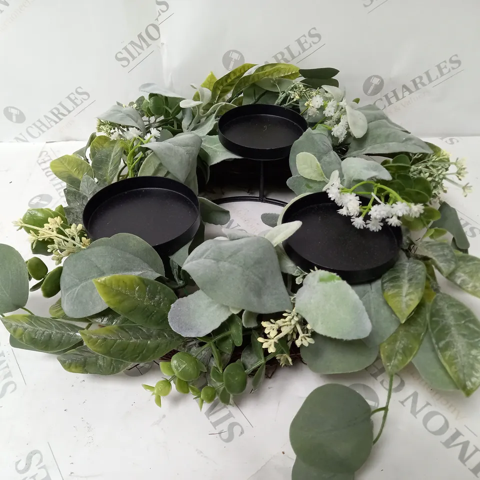HOME REFLECTIONS 3 IN 1 FLAMELESS CANDLE WITH WREATH SET - SAGE 