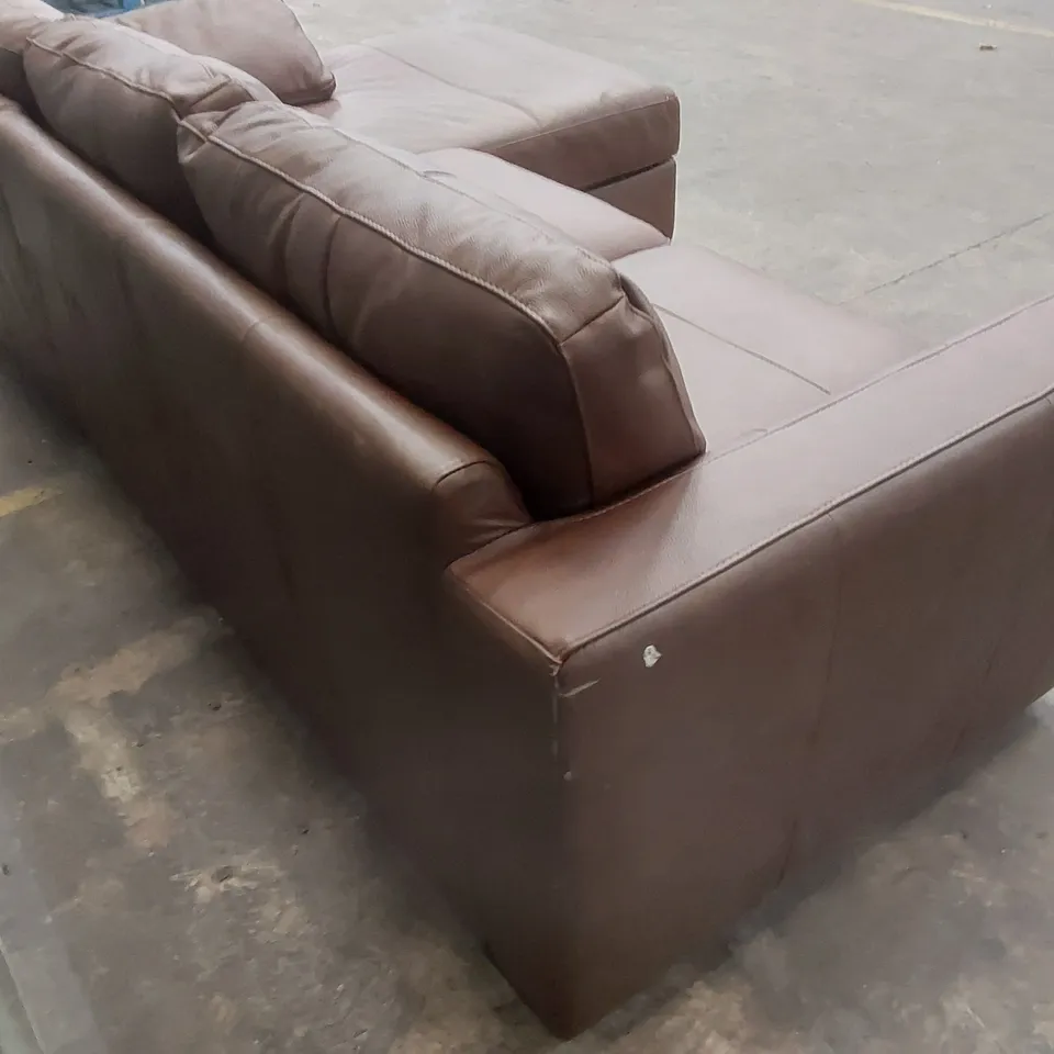 ARDEN LEATHER CORNER CHAISE SOFA - BROWN RRP £2399