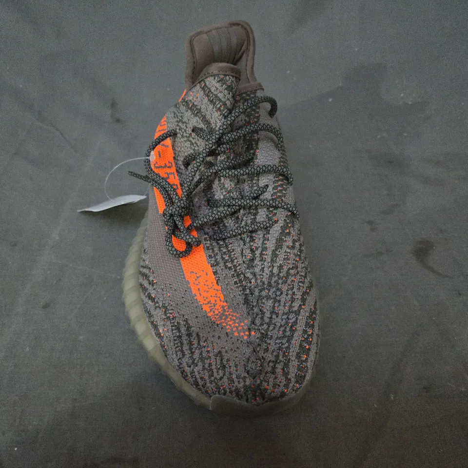 PAIR OF ADIDAS YEEZY SHOES IN GREY/ORANGE UK SIZE 10.5