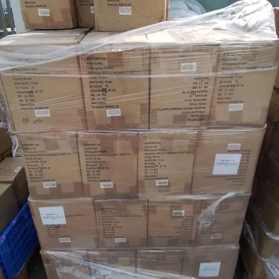 PALLET CONTAINING 75 BOXES OF BRAND NEW AGE 13 PINK SHIMMER CONFETTI - 144 PIECES PER BOX / APPROX TOTAL10,368 