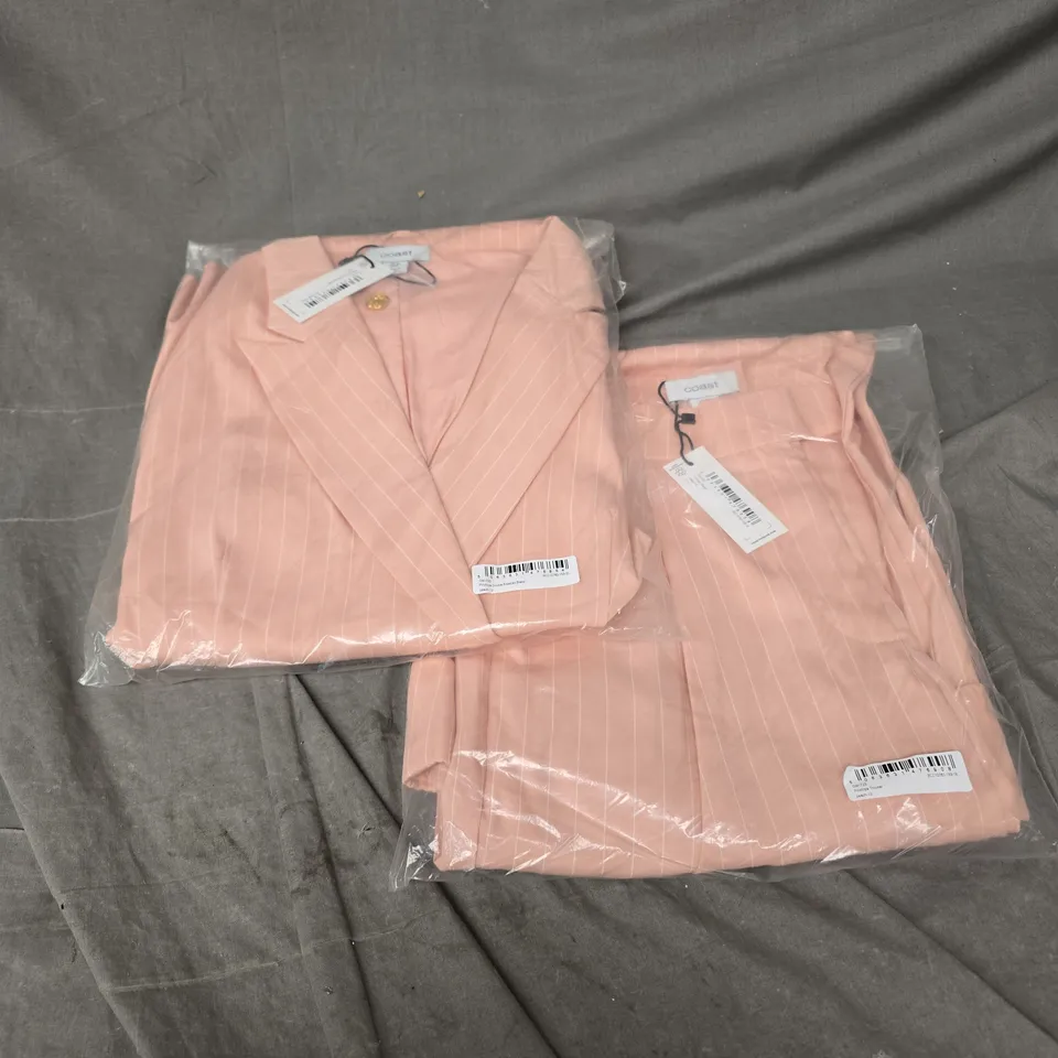 COAST PINSTRIPE DOUBLE BREASTED BLAZER & TROUSER CO-OR IN PEACH SIZE 10/12