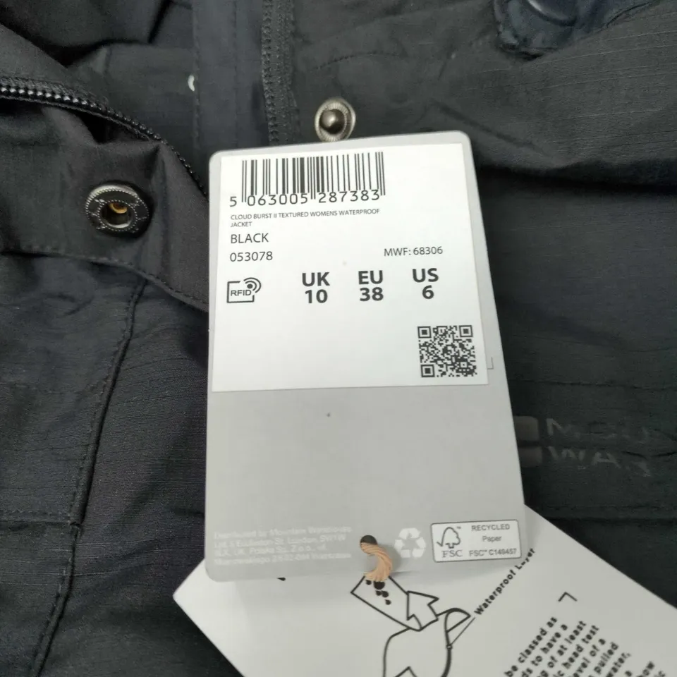 MOUNTAIN WAREHOUSE WATERPROOF JACKET – WOMEN'S, BLACK, UK 10 (EU 38, US 6)
