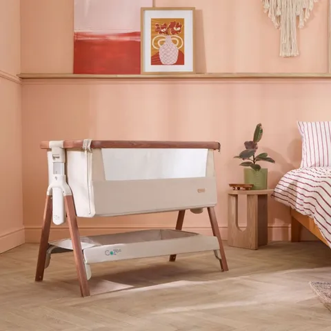BOXED TUTTI BAMBINI COZEE BEDSIDE CRIB - SCANDINAVIAN WALNUT/ECRU (1 BOX)