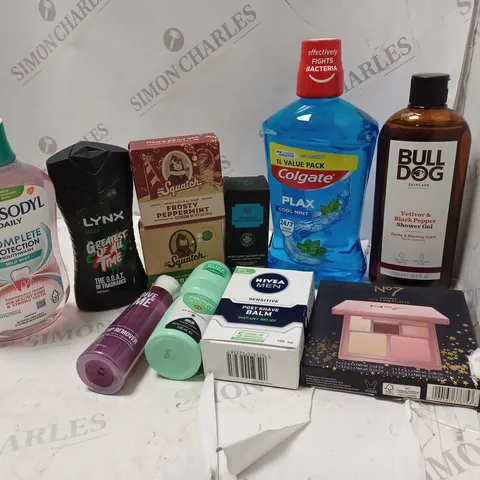 LOT OF BEAUTY PRODUCTS TO INCLUDE COLGATE MOUTHWASH, SOAP, ETC