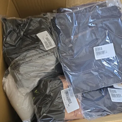 BOX OF APPROXIMATELY 20 ASSORTED CLOTHING ITEMS IN VARIOUS STYLES , COLOURS AND SIZES