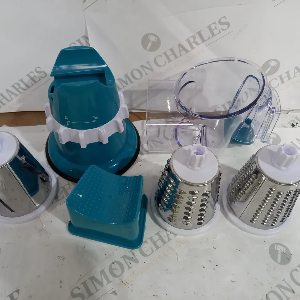 COOK'S ESSENTIALS SPEED GRATER & SLICER WITH SUCTION BASE IN TEAL