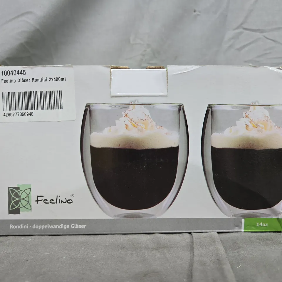 BOXED FEELINO RONDINI DOUBLE-WALLED GLASS MUGS (2 X 400ML)
