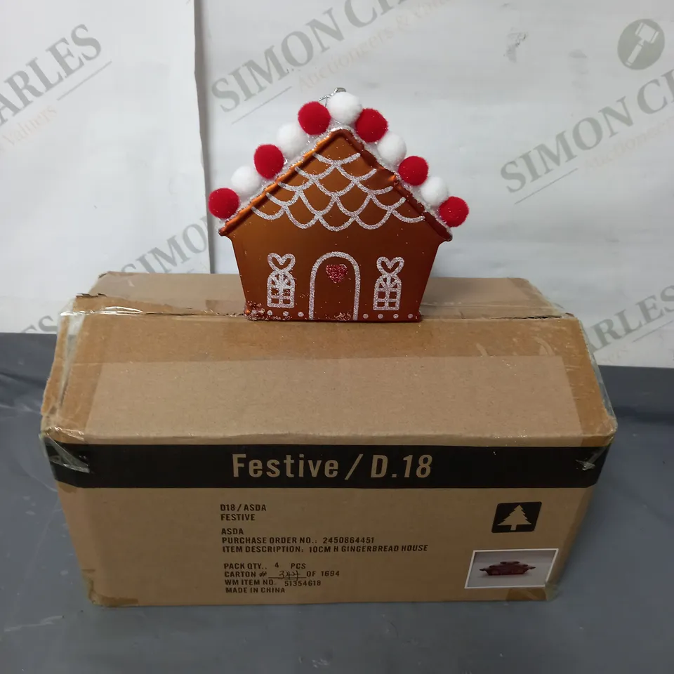 BOXED LOT OF 6 PACKS OF GINGERBREAD HOUSE TREE DECORATIONS