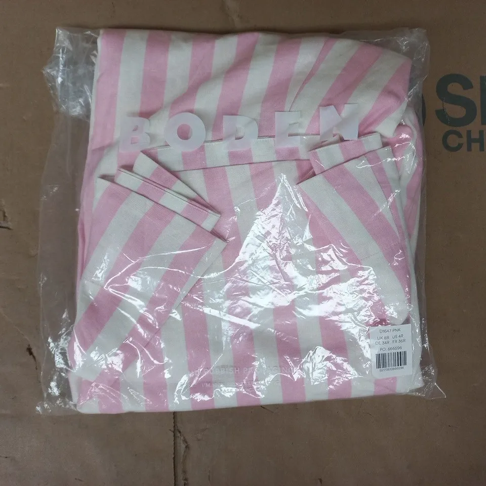 BAGGED BODEN CROSS-BACK LINEN BLEND DRESS IN ORCHID PINK STRIPE SIZE 8R
