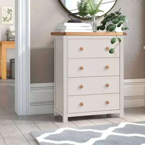 BOXED POMPEY 70CM W4 - DRAWER CHEST OF DRAWERS - WHITE & WAX (1 BOX)