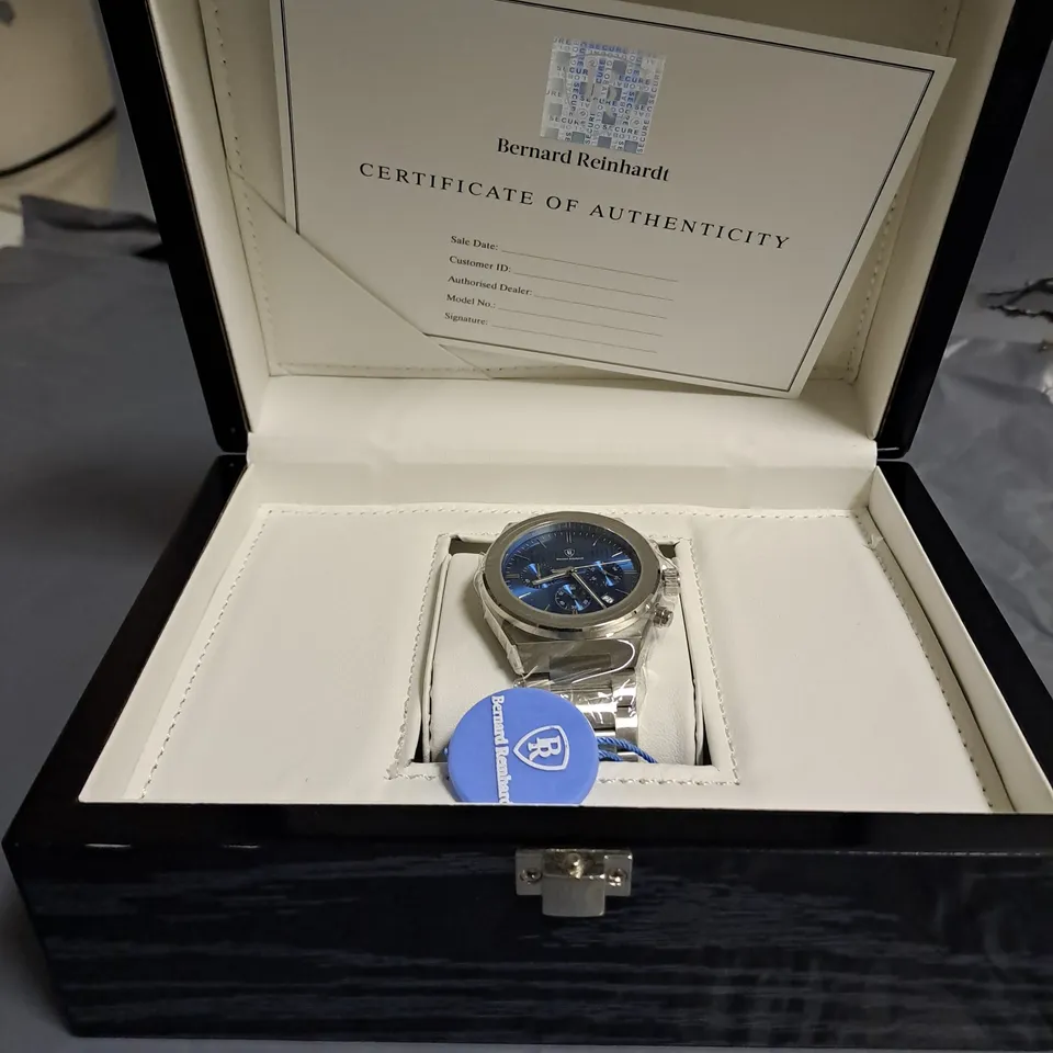 BERNARD REINHARDT ALL 316L STAINLESS STEEL SWISS MOVEMENT BLUE DIAL CHRONOGRAPH WATCH WITH METAL STRAP