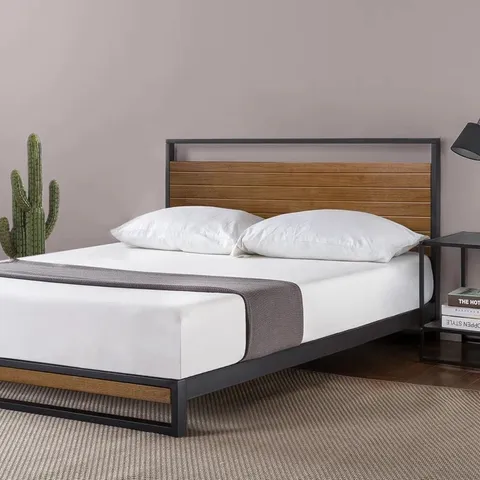 BOXED BAGHDO INDUSTRIAL BED FRAME WITH SOLID WOOD HEADBOARD // SIZE UNSPECIFIED (1 BOX)