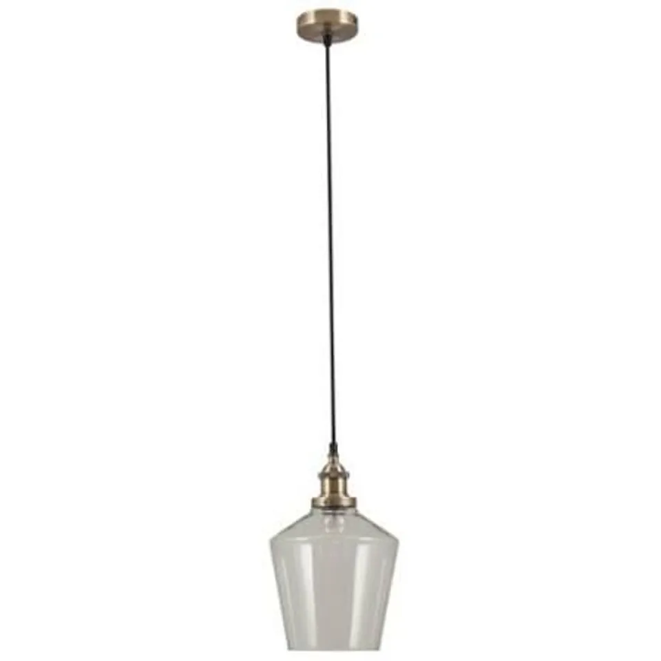 BOXED EMMANUELLE ANTIQUE BRASS METAL AND CLEAR GLASS PENDANT