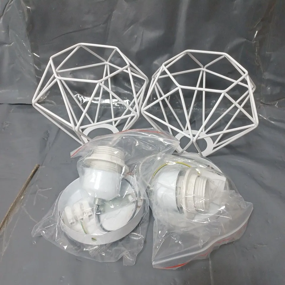 SET OF 2 MODERN CAGE LIGHT SHADES WITH FITTINGS WHITE