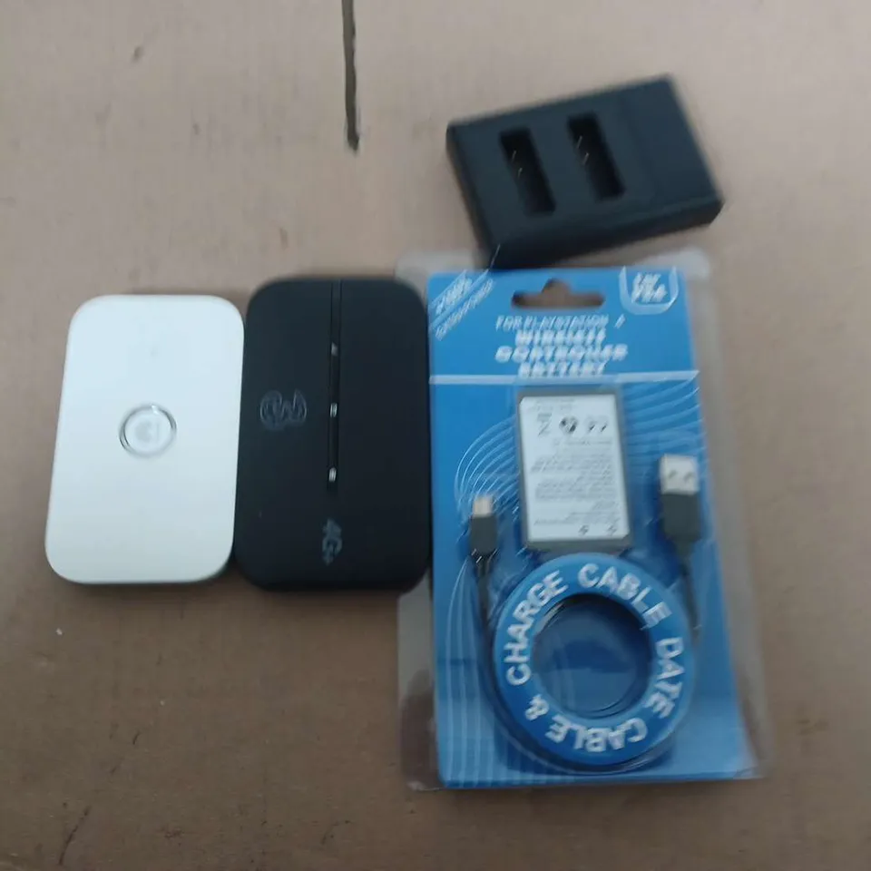 BOX OF ASSORTED CABLES REMOTES AND 4G RECEIVERS 