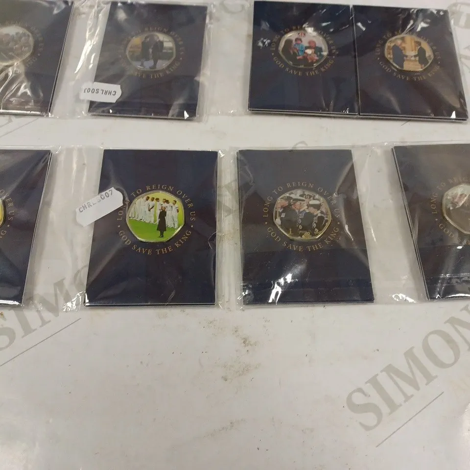 BOX TO CONTAIN APPROX. 24 X ASSORTED BRITISH MONARCHY THEMED COLLECTORS COINS. DESIGNS VARY