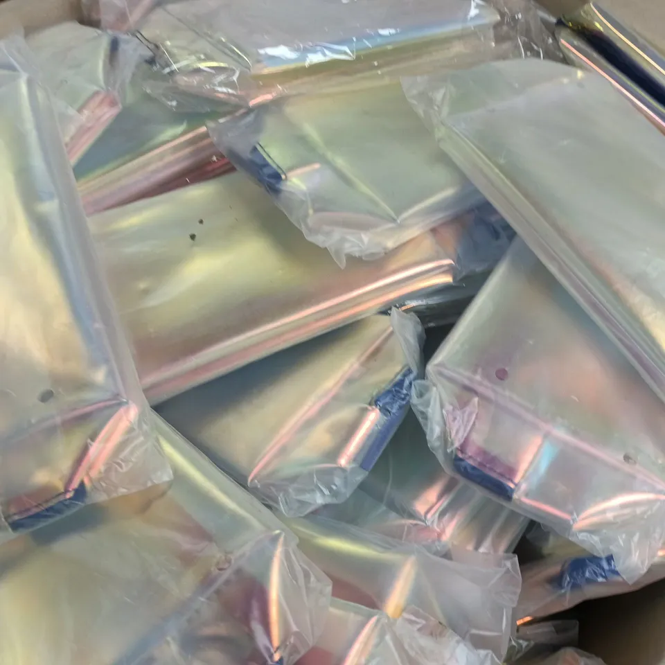 APPROXIMATELY 40 BIRCHBOX TRANSPARENT IRIDESCENT HOLOGRAPHIC COSMETIC POUCH BAGS