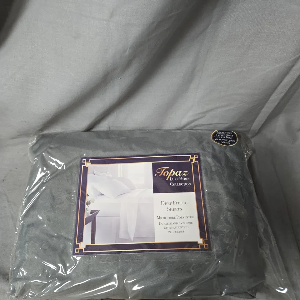 TOPAZ LUXE HOME COLLECTION DEEP FITTED SHEETS – MICROFIBRE POLYESTER, GREY - SUPER KING SIZE