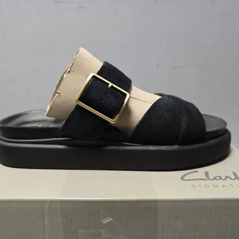 CLARKS ARISTELLA MULE SUEDE SANDAL - BLACK - SIZE 3 