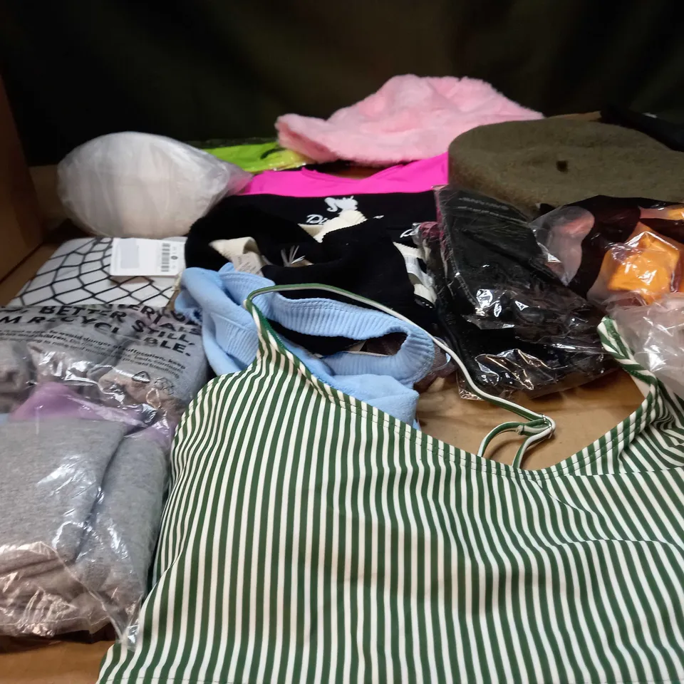 LOT OF APPROX. 15 ASSORTED CLOTHING ACCESSORIES  IN VARYING SIZES/COLOURS/STYLES TO INCLUDE: BRA'S, HAT, BAGS