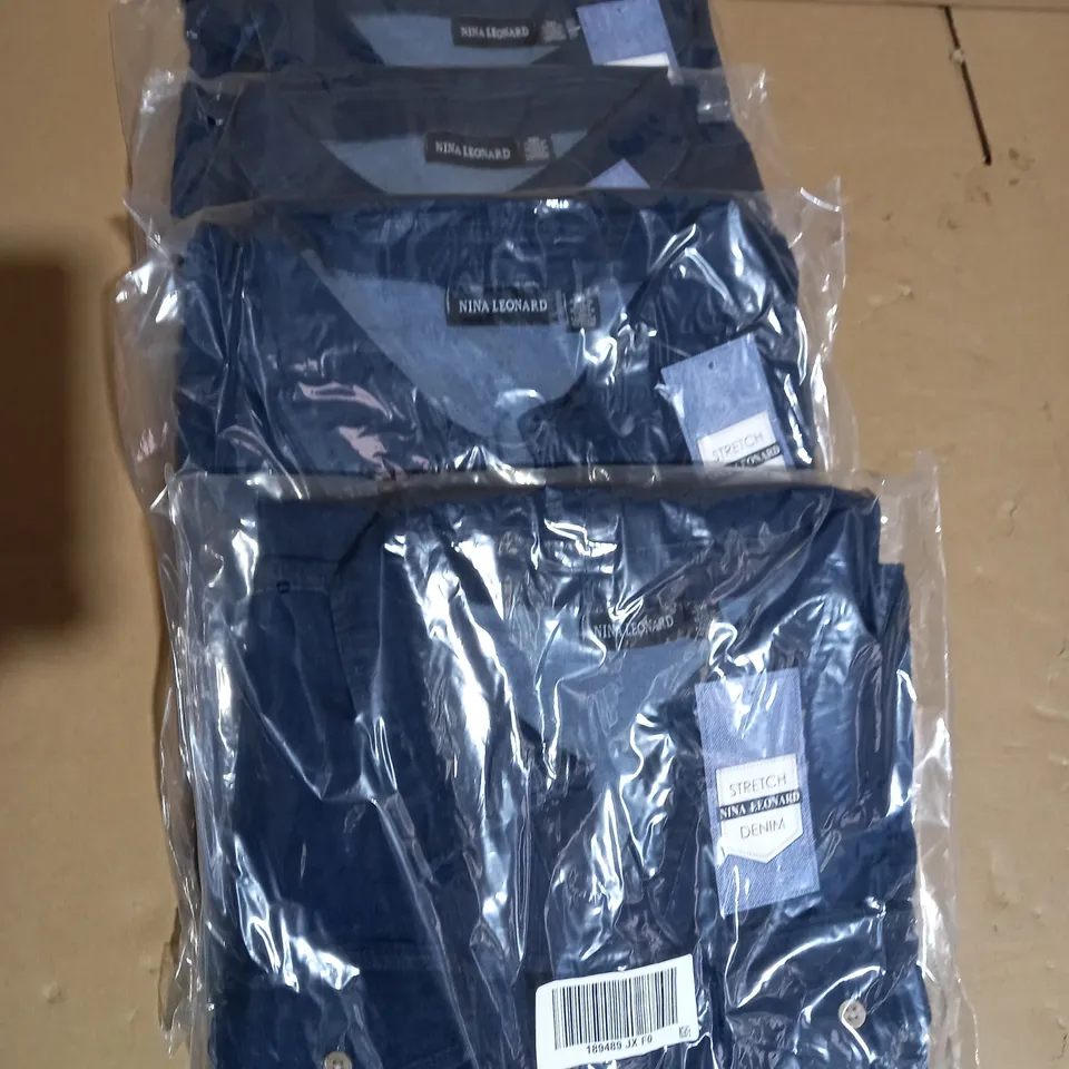 4 X BRAND NEW ELBOW SLEEVE BUTTON UP STRETCH DENIM DRESS BY NINA LEONARD INDIGO 3XL
