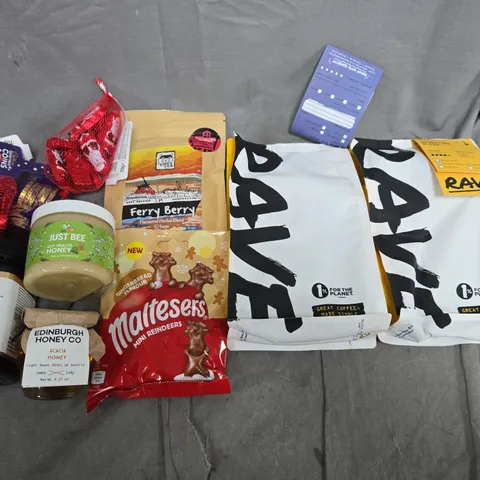 APPROXIMATELY 5 ASSORTED FOOD ITEMS TO INCLUDE - RAVE COFFEE, HONEY AND CHOCOLATES