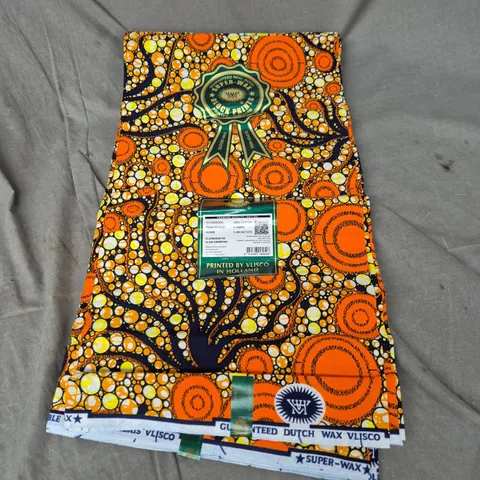 VLISCO PREMIUM SUPER-WAX COTTON FABRIC – ORANGE & YELLOW PRINT, PRINTED IN HOLLAND, 6 YARDS