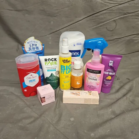 APPROXIMATEY 20 HEALTH AND BEAUTY PRODUCTS TO INCLUDE - SANEX SHOWER GEL - SENKA BEAUTY FOAM - GIVE ME HAIR MASK - ETC