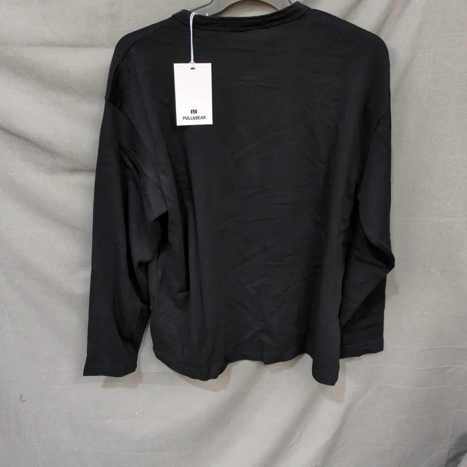 PULL&BEAR MEN'S BLACK HENLEY LONG SLEEVE TOP – SIZE M (EU 38) 