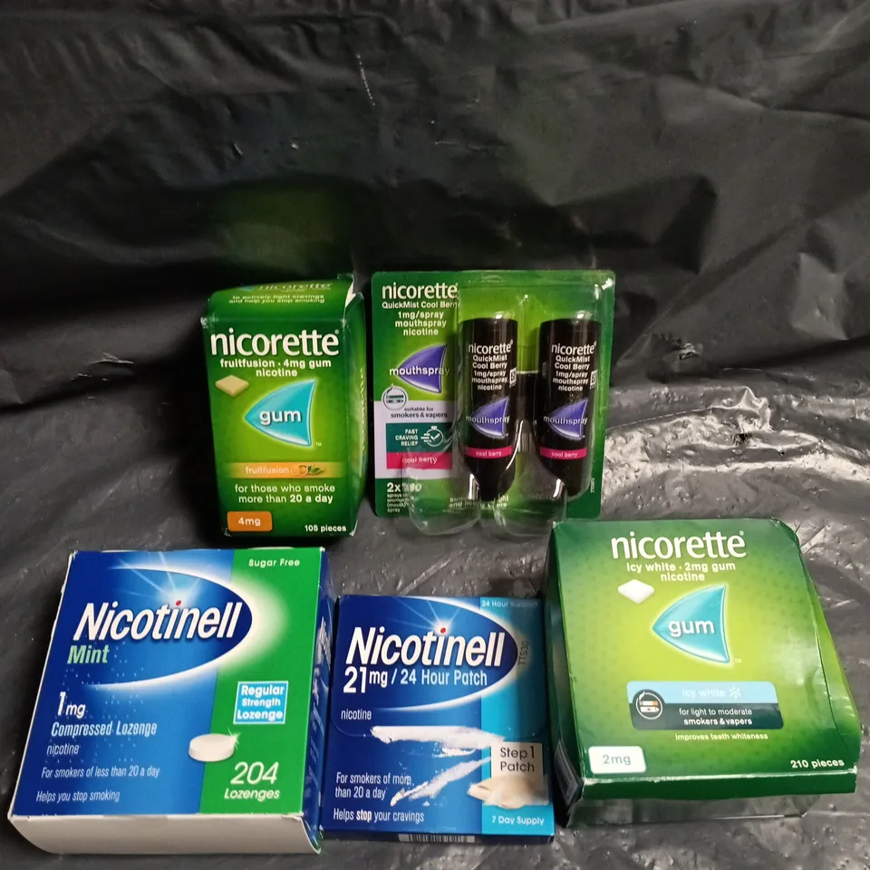 5 X ASSORTED SMOKING PREVENTION AID PRODUCTS TO INCLUDE GUM, PATCHES & SPRAY
